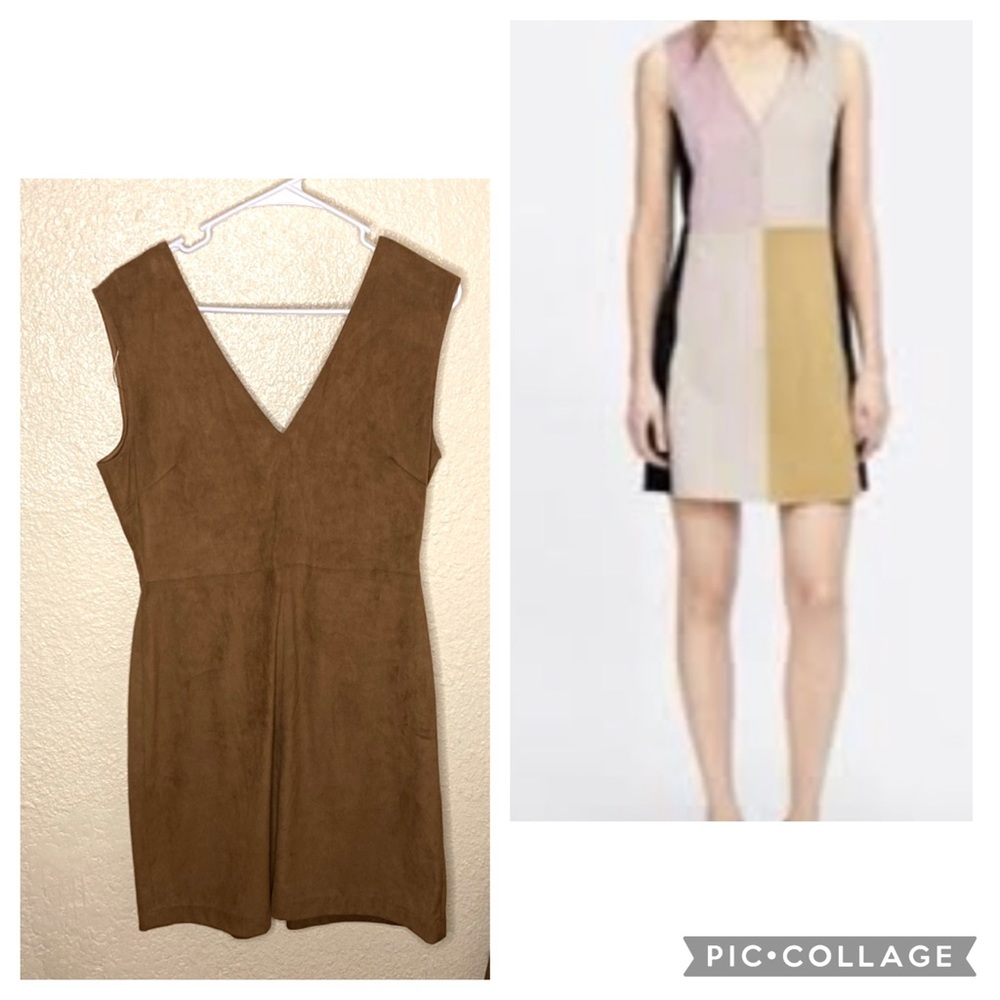 ZARA faux-suede tan vneck shift dress discount